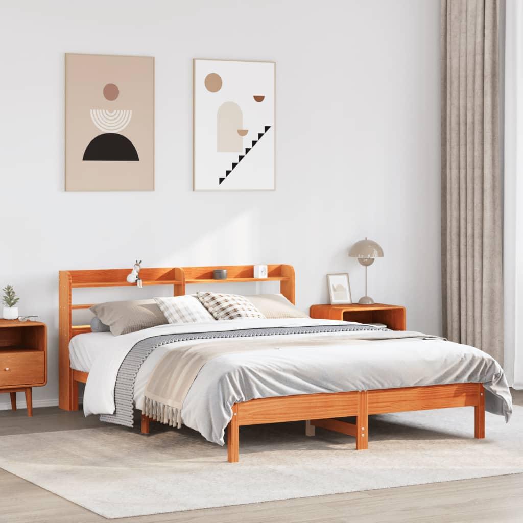 Sengeramme uden madras 140x190 cm massivt fyrretræ gyldenbrun billede