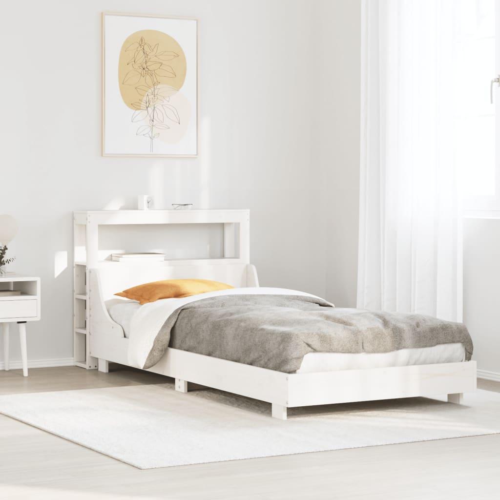 Sengeramme uden madras 90x200 cm massivt fyrretræ hvid billede
