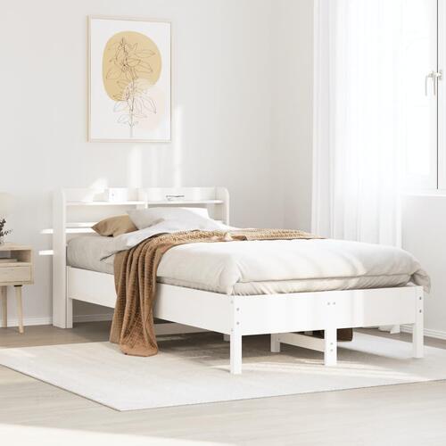 Sengeramme uden madras 90x200 cm massivt fyrretræ hvid