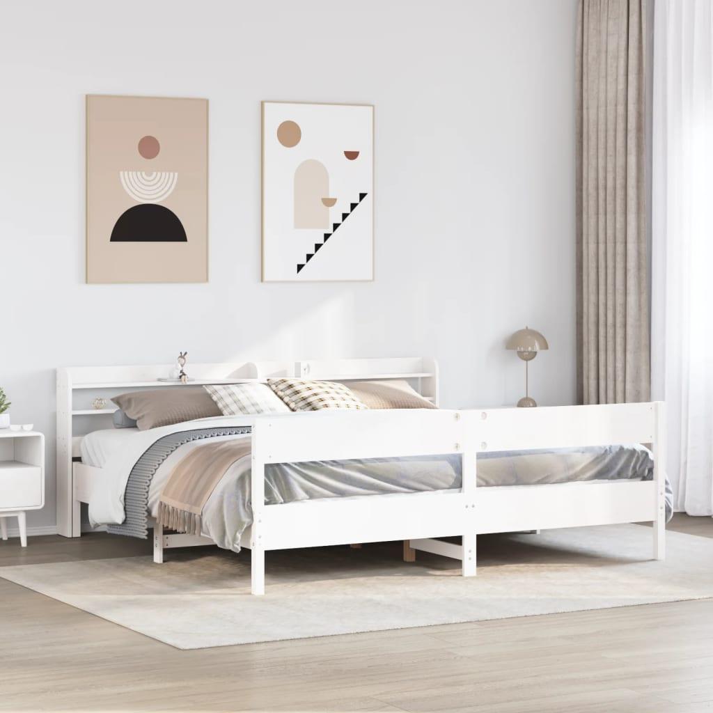 Sengeramme uden madras 200x200 cm massivt fyrretræ hvid