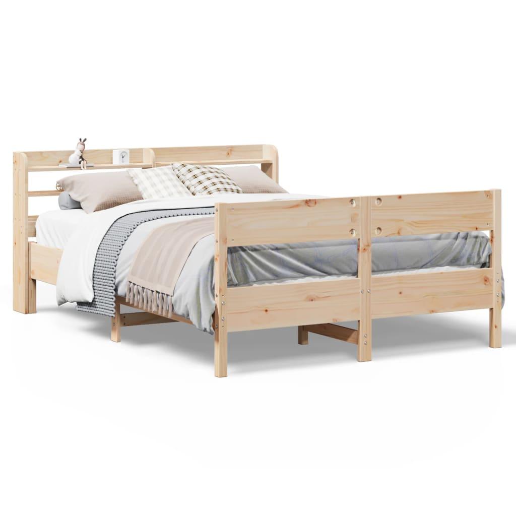 Sengeramme uden madras 135x190 cm massivt fyrretræ hvid billede