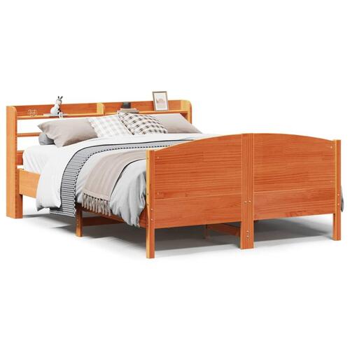 Sengeramme uden madras 135x190 cm massivt fyrretræ brun