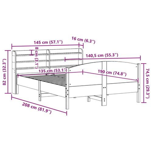 Sengeramme uden madras 135x190 cm massivt fyrretræ brun