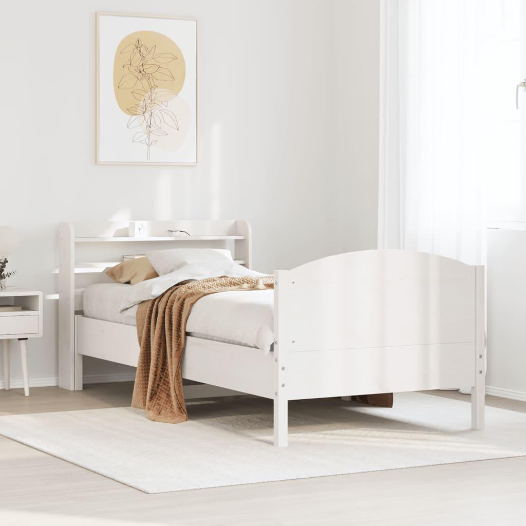 Sengeramme uden madras 100x200 cm massivt fyrretræ hvid billede