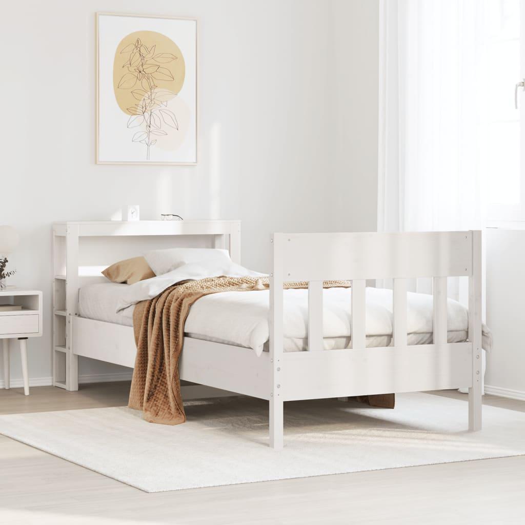 Sengeramme uden madras 90x190 cm massivt fyrretræ hvid billede