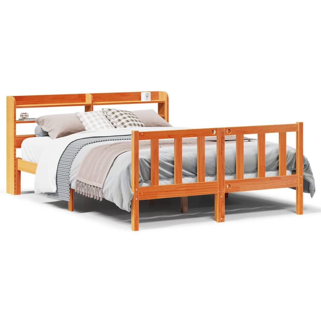 Sengeramme med sengegavl 140x190 cm massivt fyrretræ gyldenbrun