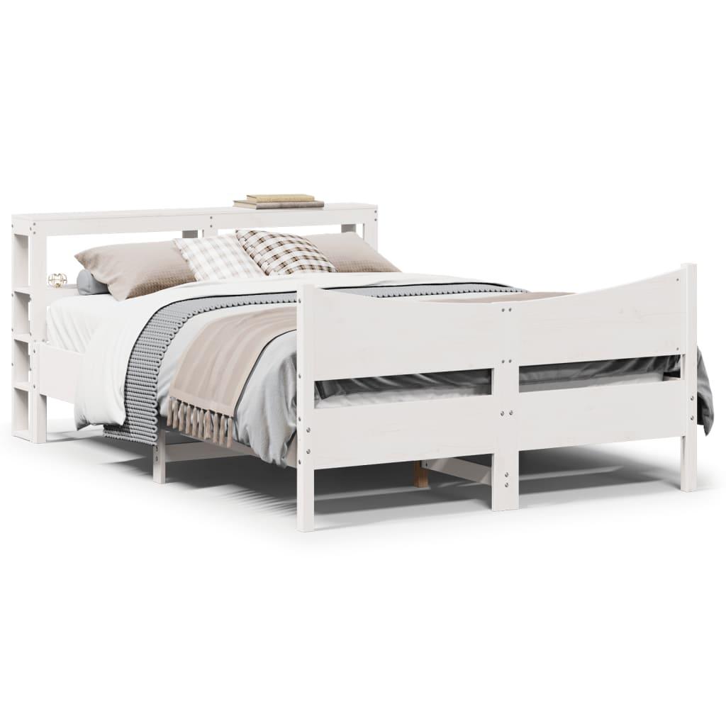 Sengeramme med sengegavl 120x190 cm massivt fyrretræ hvid billede