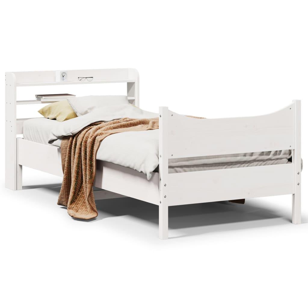 Sengeramme med sengegavl 75x190 cm massivt fyrretræ hvid billede