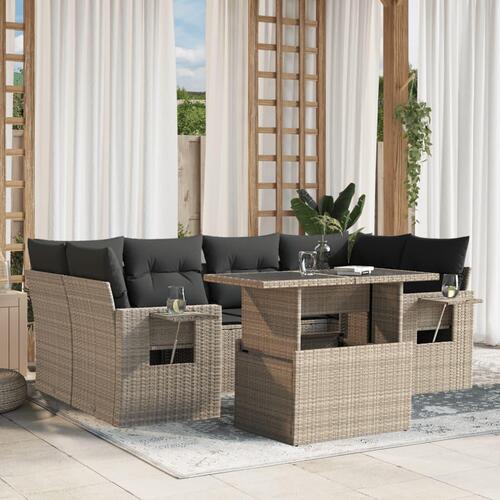 Sofasæt til haven 7 dele med hynder polyrattan lysegrå