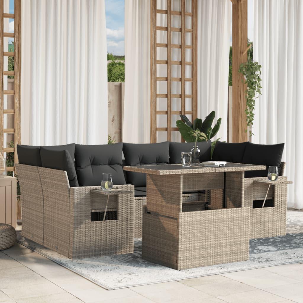 Sofasæt til haven 7 dele med hynder polyrattan lysegrå