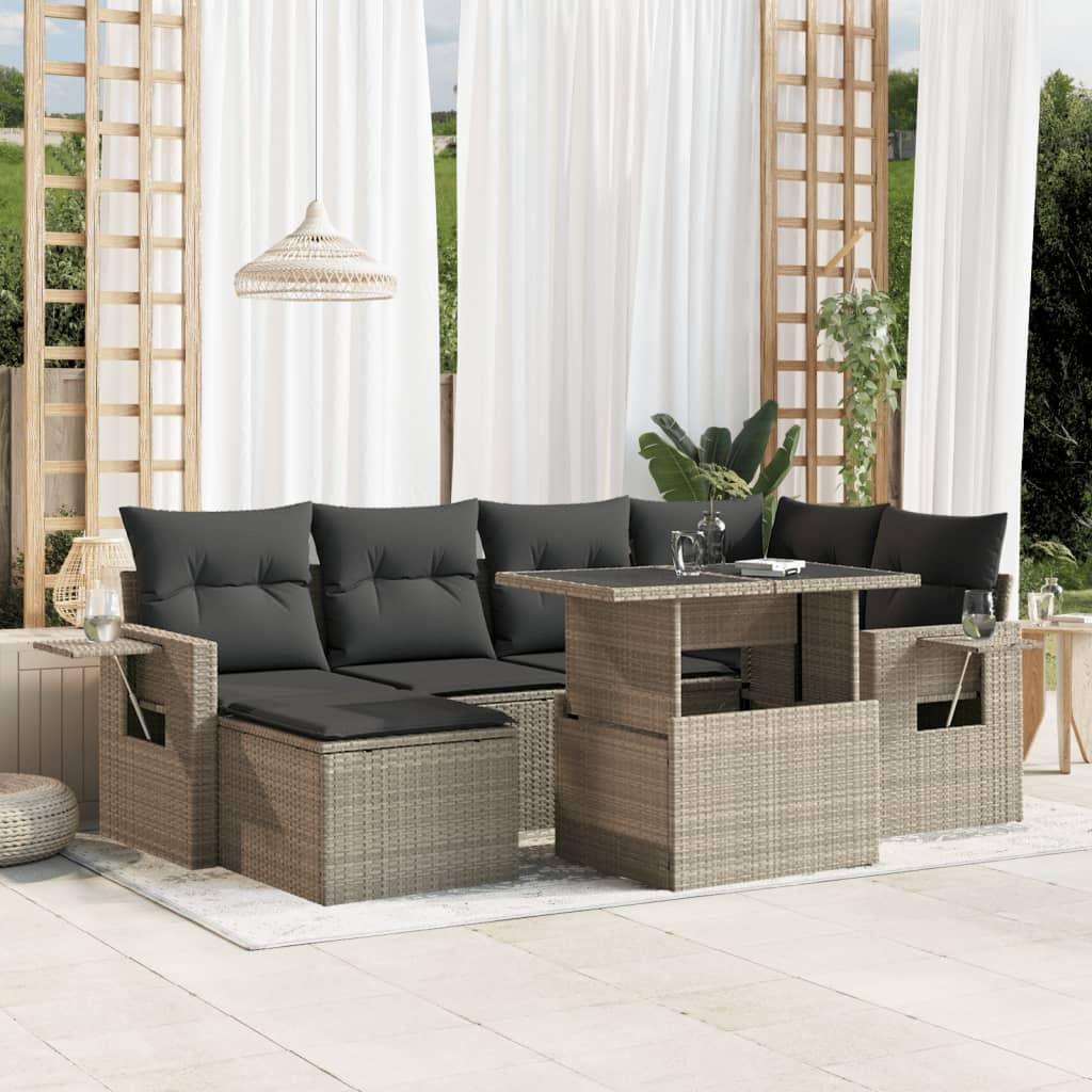 Sofasæt til haven 7 dele med hynder polyrattan lysegrå