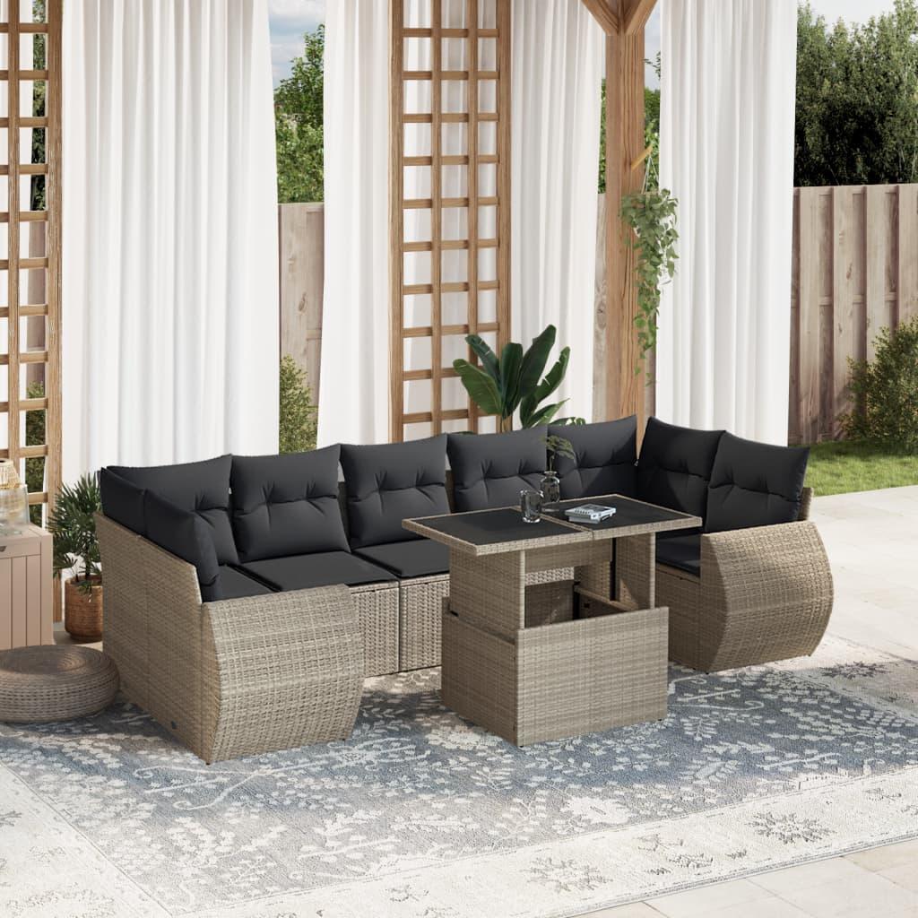 Sofasæt til haven 8 dele med hynder polyrattan lysegrå