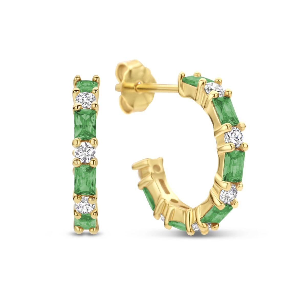 New Bling Øreringe til kvinder 9NB-0920 - elegante creoler med grønne sten