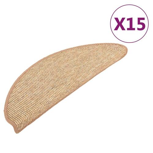Selvklæbende trappetrinsmåtter 15 stk. 65x21x4 cm lysebrun