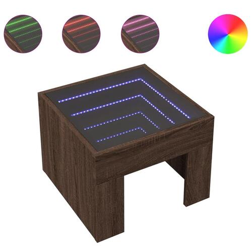 Sofabord med Infinity LED-lys 40x40x30 cm brun egetræsfarve