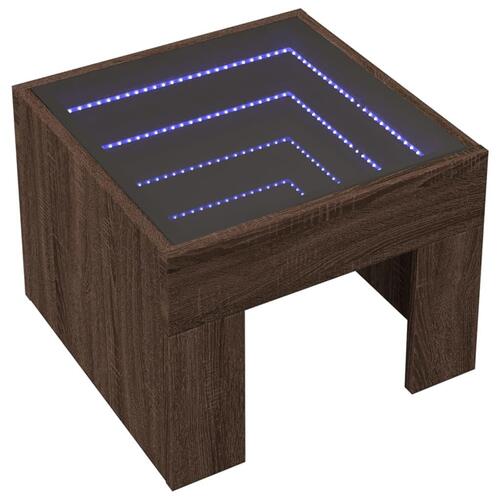 Sofabord med Infinity LED-lys 40x40x30 cm brun egetræsfarve