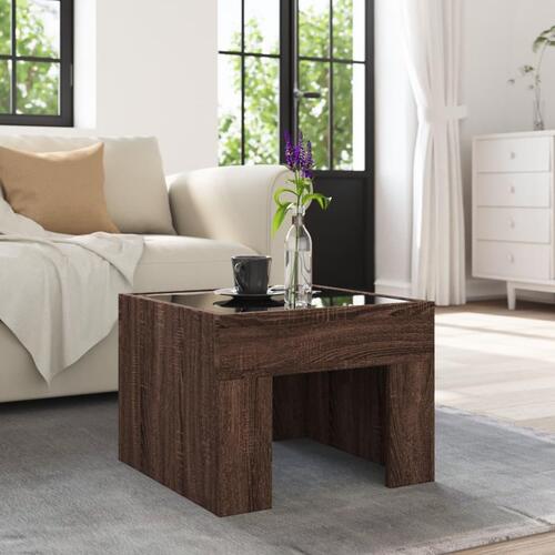 Sofabord med Infinity LED-lys 40x40x30 cm brun egetræsfarve