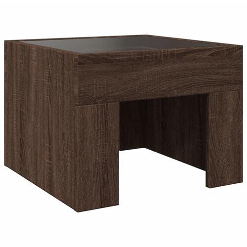 Sofabord med Infinity LED-lys 40x40x30 cm brun egetræsfarve