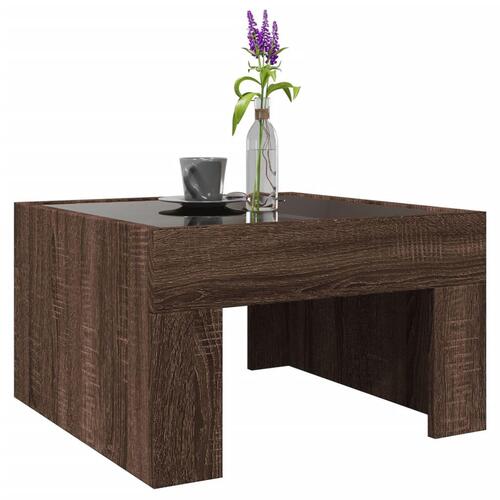 Sofabord med Infinity LED-lys 50x50x30 cm brun egetræsfarve