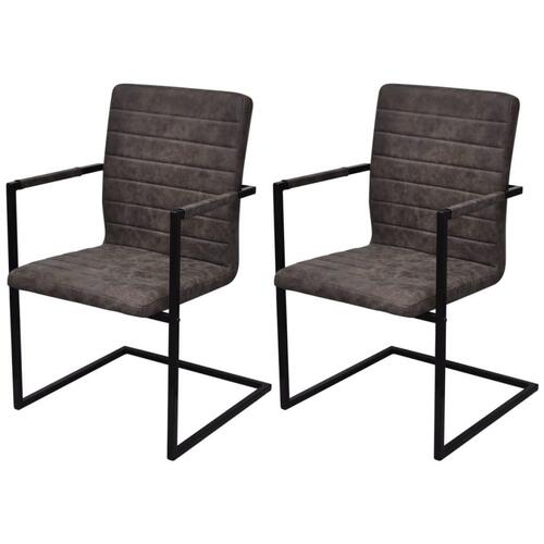 Spisebordsstole med cantilever 2 stk. kunstlæder brun