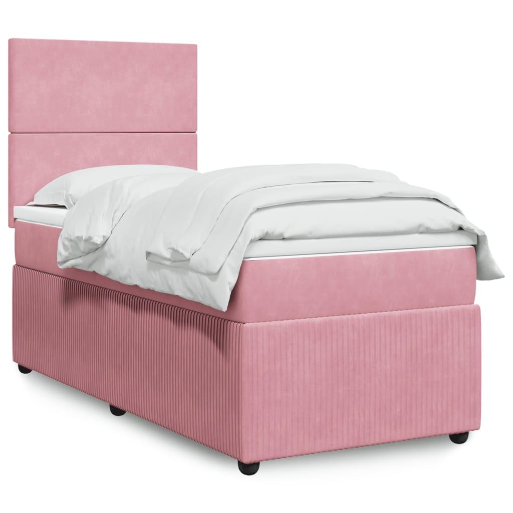 Kontinentalseng med madras 90 x 190 cm i fløjl - pink