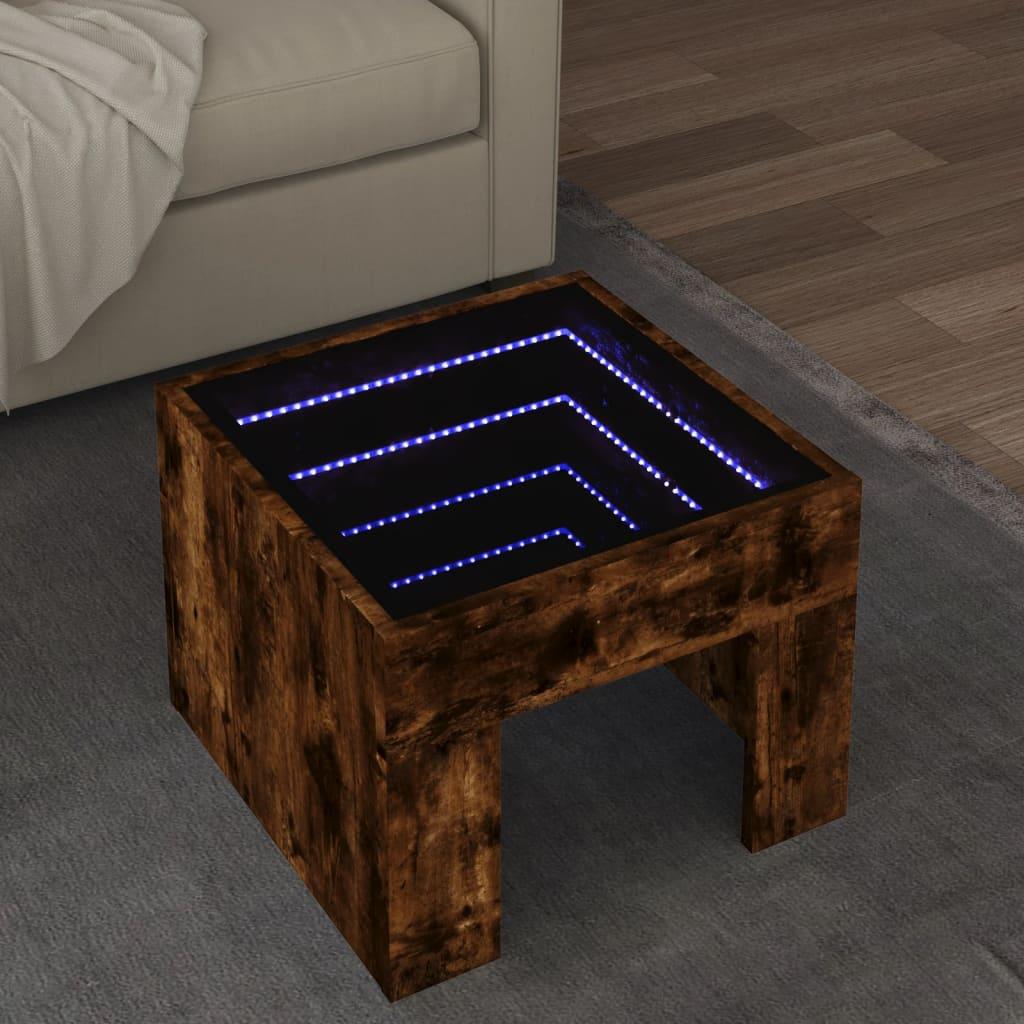 Sofabord med Infinity LED-lys 40x40x30 cm røget egetræsfarve