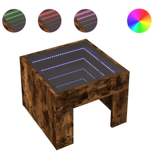 Sofabord med Infinity LED-lys 40x40x30 cm røget egetræsfarve