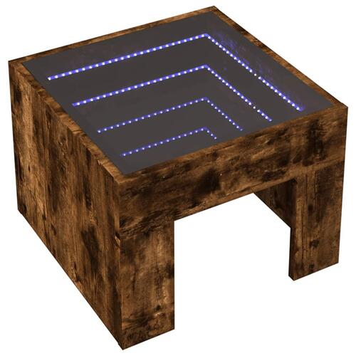 Sofabord med Infinity LED-lys 40x40x30 cm røget egetræsfarve