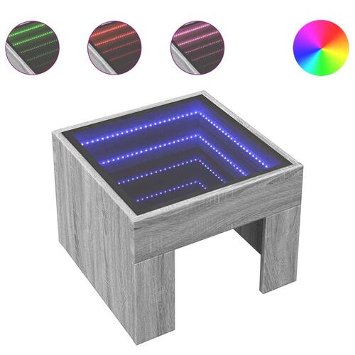 Sofabord med Infinity LED-lys 40x40x30 cm grå sonoma-eg