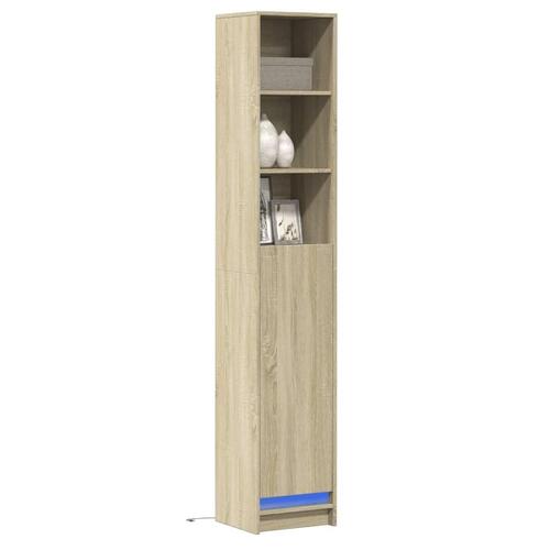 Skab med LED-lys 36x32,5x200 cm konstrueret træ røget eg