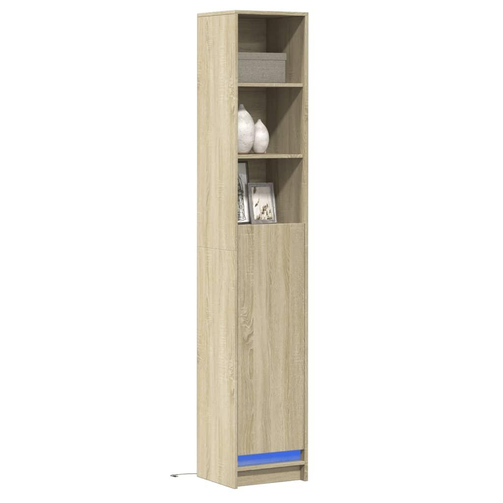 Skab med LED-lys 36x32,5x200 cm konstrueret træ røget eg