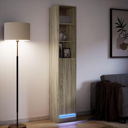 Skab med LED-lys 36x32,5x200 cm konstrueret træ røget eg