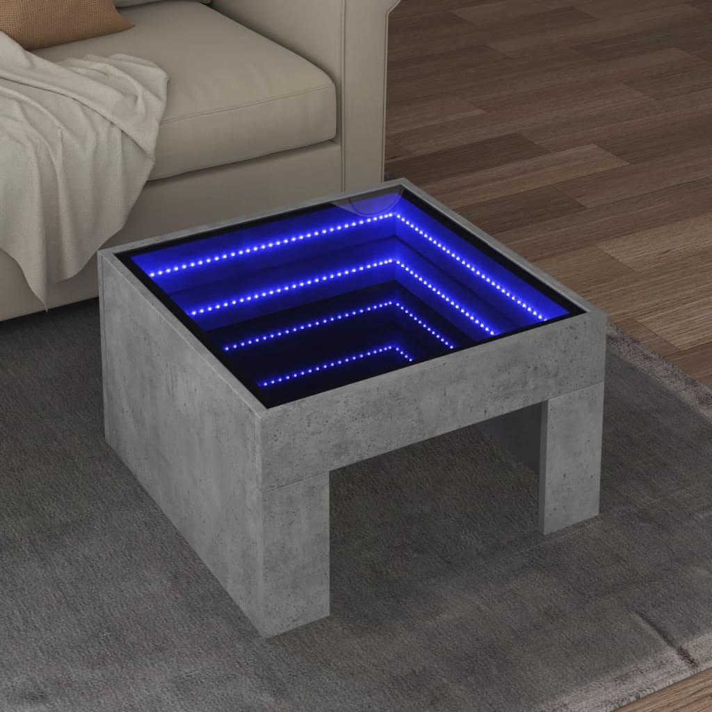 Sofabord med Infinity LED-lys 50x50x30 cm betongrå