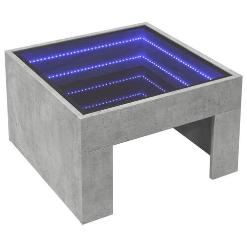 Sofabord med Infinity LED-lys 50x50x30 cm betongrå