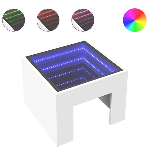 Sofabord med Infinity LED-lys 40x40x30 cm hvid