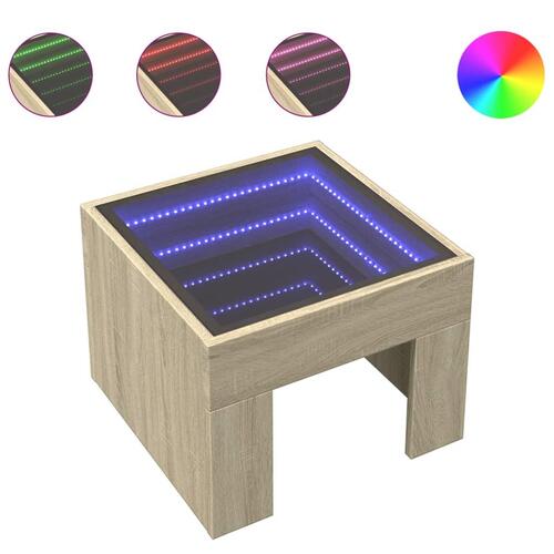 Sofabord med Infinity LED-lys 40x40x30 cm sonoma-eg
