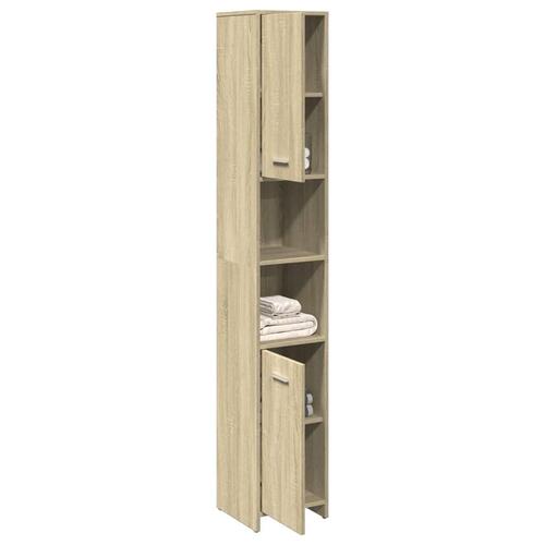 Badeværelsesskab 30x30x183,5 cm konstrueret træ sonoma-eg
