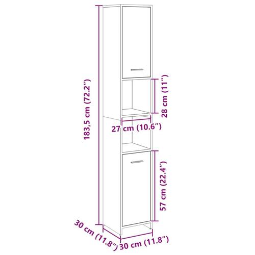 Badeværelsesskab 30x30x183,5 cm konstrueret træ sonoma-eg