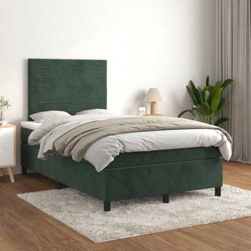 Kontinentalseng 120x200 cm i fløjl - mørkegrøn med justerbar sengegavl