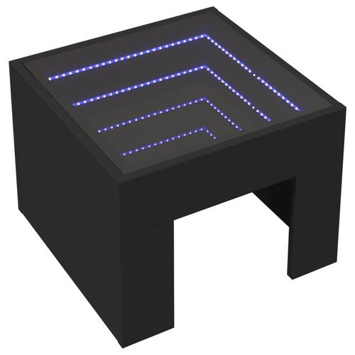 Sofabord med Infinity LED-lys 40x40x30 cm sort