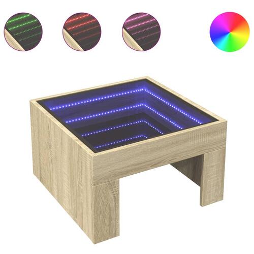 Sofabord med Infinity LED-lys 50x50x30 cm sonoma-eg