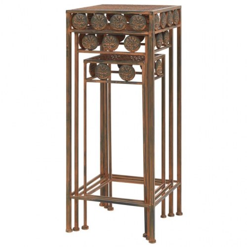 Plantestativsæt i 3 dele - vintagestil metal, rustfarve