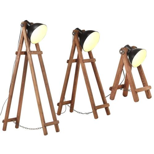 Gulvlamper 3 stk. E27 massivt mangotræ sort