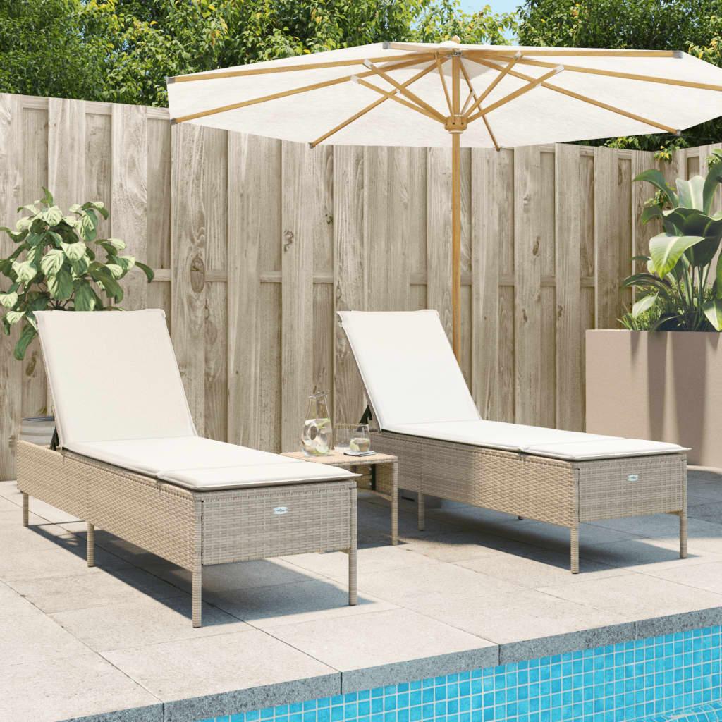 Liggestolesæt med hynde 3 dele polyrattan beige