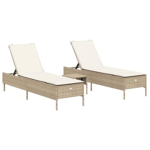 Liggestolesæt med hynde 3 dele polyrattan beige