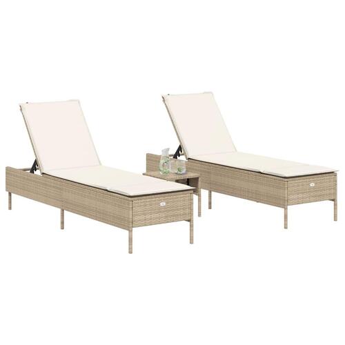 Liggestolesæt med hynde 3 dele polyrattan beige