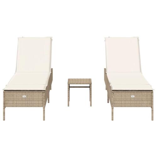 Liggestolesæt med hynde 3 dele polyrattan beige