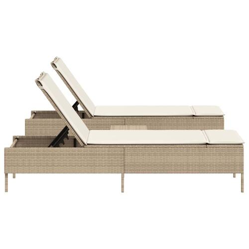 Liggestolesæt med hynde 3 dele polyrattan beige