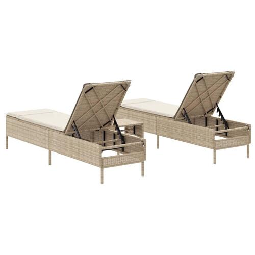 Liggestolesæt med hynde 3 dele polyrattan beige