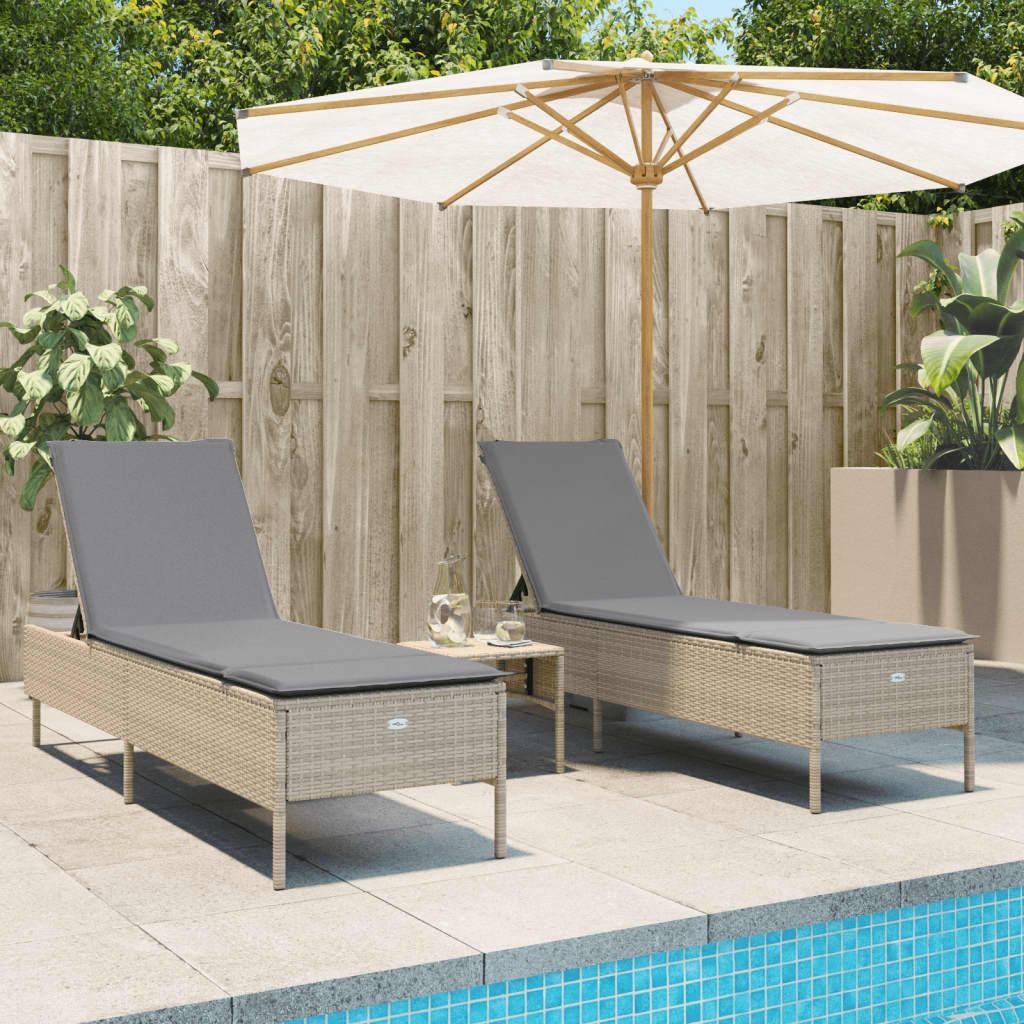 Liggestolesæt med hynde 3 dele polyrattan beige